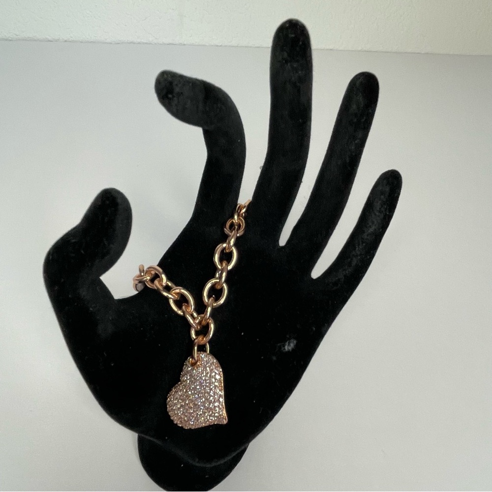 NWT CZ HEART BRACELET BRASS WITH 14k ROSE GOLD PLATING